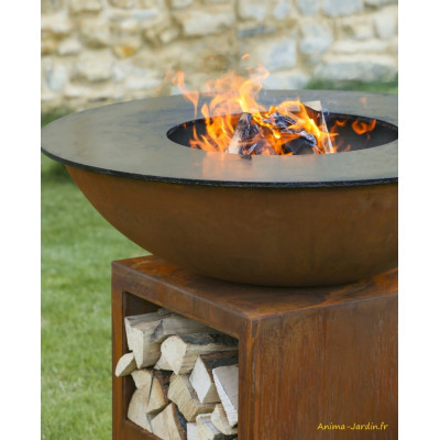 Braséro, Piatto large Corten, ø 94 cm, aspect rouillé naturel, Quoco, plancha, barbecue, braséro 3 en 1, Fargau, achat