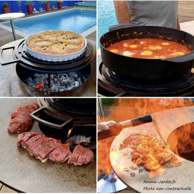 Braséro, Piatto large Black, ø 94 cm, Quoco, acier peint, plancha, barbecue, braséro 3 en 1, Fargau, achat, pas cher