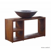 Braséro, Tavolo Corten Large, ø 94 cm, avec meuble, aspect rouillé naturel, Piatto, Quoco, braséro 3 en 1, Fargau, achat