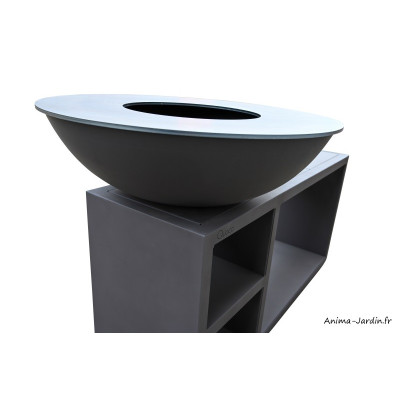 Braséro, Tavolo large noir, ø 94 cm, acier, avec meuble, Piatto, Quoco, braséro 3 en 1, Fargau, achat
