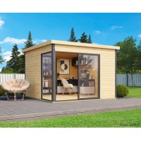 Abri de jardin en bois, 8,48 m², 44 mm, DOMEO 1 Plus, avec baie vitrée double vitrage, épicéa, moderne, achat