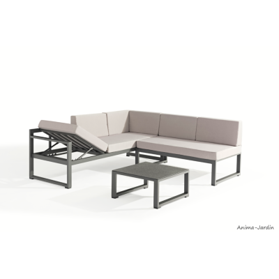Salon de jardin en aluminium, gris, Relax, canapé d'angle, canapé modulable, achat, pas cher