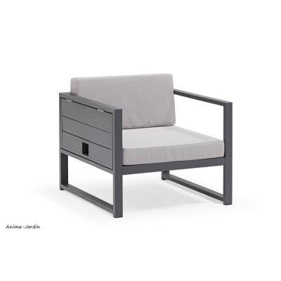 Salon de jardin en aluminium, gris, Sun, salon d'extérieur, canapé, fauteuil, achat, pas cher