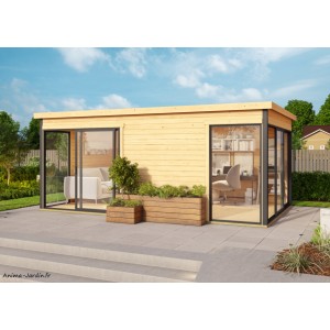 Abri de jardin en bois, 15 m², 44 mm, DOMEO 3 Plus, deux pièces, baie vitrée, épicéa, achat