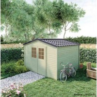 Abri de jardin en bois, Shelty+ 9 m², 28 mm, avec toit en acier galvanisé, rangement, Forest-Style, achat, pas cher