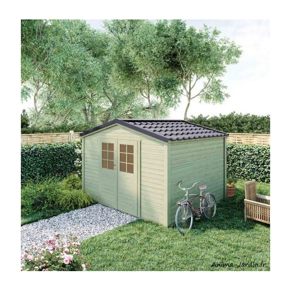 Abri de jardin en bois, Shelty+ 9 m², 28 mm, avec toit en acier galvanisé, rangement, Forest-Style, achat, pas cher