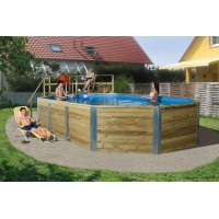 Piscine en bois, 8,50 x 3,76 m, H.116 cm, bois massif, avec escalier et groupe de filtration, qualité, Weka, achat, pas cher