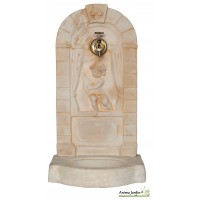 Fontaine murale aux Angelots en pierre reconstituée 82 cm de haut, ton vieilli, achat/vente