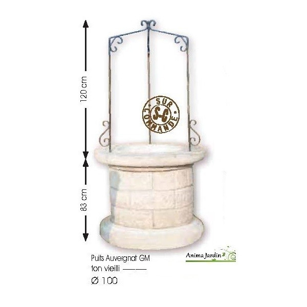 Puits en pierre reconstituée, puits de jardin 100 cm, Auvergnat, achat/vente