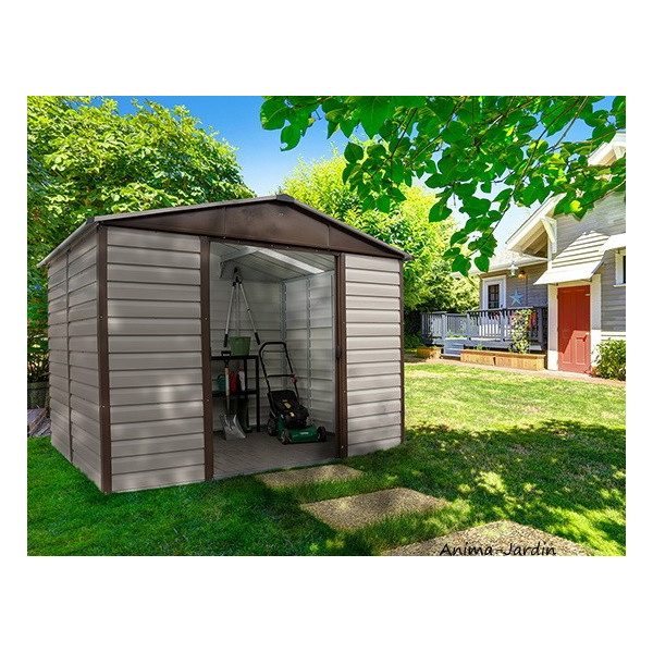 Abri en métal 5,11 m², Yardmaster, beige et chocolat, abri de jardin, métal galvanisé, Trigano, achat, pas cher