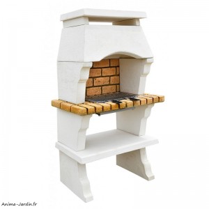 Barbecue en pierre, déco hotte, ton blanc, briquettes, barbecue charbon, Grandon, achat, pas cher