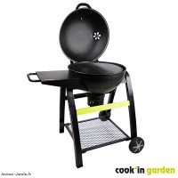 Barbecue Tonino 60, charbon de bois, sur roues, noir, avec tablette, Cook'in Garden, achat, pas cher