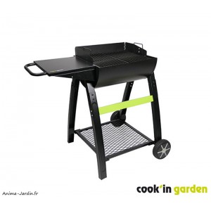 Barbecue Tonino 50, charbon de bois, sur roues, noir, avec tablette, Cook'in Garden, achat, pas cher