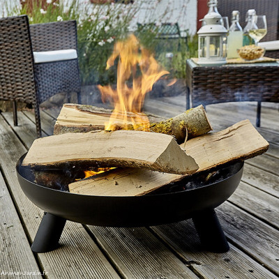 Braséro Junto, acier, noir, bois et charbon, sur pieds, Cook'in Garden, achat, pas cher