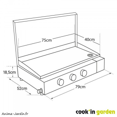 Plancha FINESTA 3 brûleurs avec capot, gaz, 75 cm,  Cook'in Garden, achat, pas cher