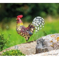 Poule décorative en métal et paille