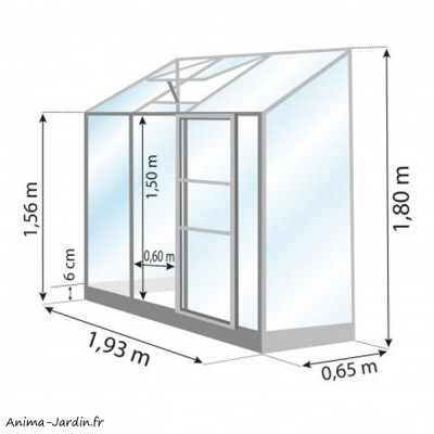 Serre de jardin Mélissa, 1.30 m², 0.65 m x 1.93 m, aluminium, verre trempé, achat, pas cher