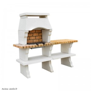 Barbecue en pierre, avec hotte et table, charbon de bois, briquettes, Grandon, achat, pas cher