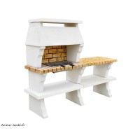 Barbecue en pierre, Xlarge, avec hotte et table, charbon de bois, briquettes, Grandon, achat, pas cher