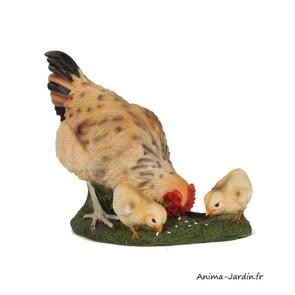 Poule avec poussins, figurine, animal en polyrésine, décoration du jardin, achat, vente, pas cher