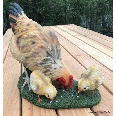Poule avec poussins, figurine, animal en polyrésine, décoration du jardin, achat, vente, pas cher