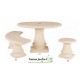 Salon en pierre reconstituée, rond 120cm, 1 banc, 2 tabourets, Grandon  