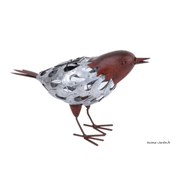Oiseau en métal, H.26 cm, avec récepteur solaire, Ideal Garden