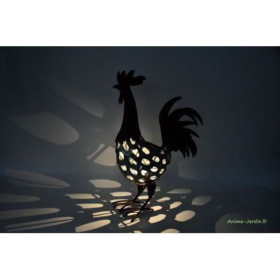 Coq en métal, H.52 cm, avec récepteur solaire, lumière, animal en métal, Netlon, achat, pas cher