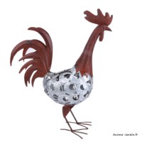 Coq en métal, H.52 cm, avec récepteur solaire, animal en métal