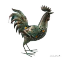 Coq en métal, H.50 cm, avec récepteur solaire, animal en métal