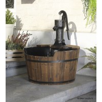 Fontaine en bois, demi tonneau avec bras noir mat, Newcastle, Ubbink, achat, pas cher