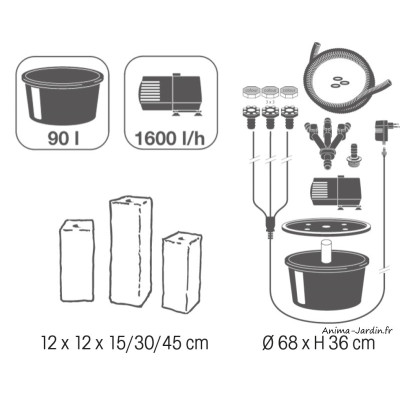 Fontaine LED à trois colonnes, pierre en granite, Modena, Ubbink, achat, pas cher