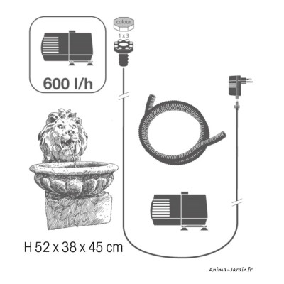 Fontaine aspect grès, gargouille tête de lion, Basel, Ubbink, achat, pas cher