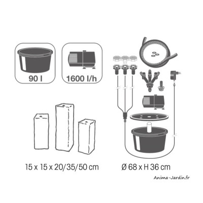 Fontaine LED à trois colonnes, pierre en granite, Siena, Ubbink, achat, pas cher