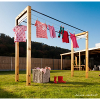 Etendoir à linge, bois et acier, 3 câbles, Nelïo, extérieur, Jardipolys, achat, pas cher