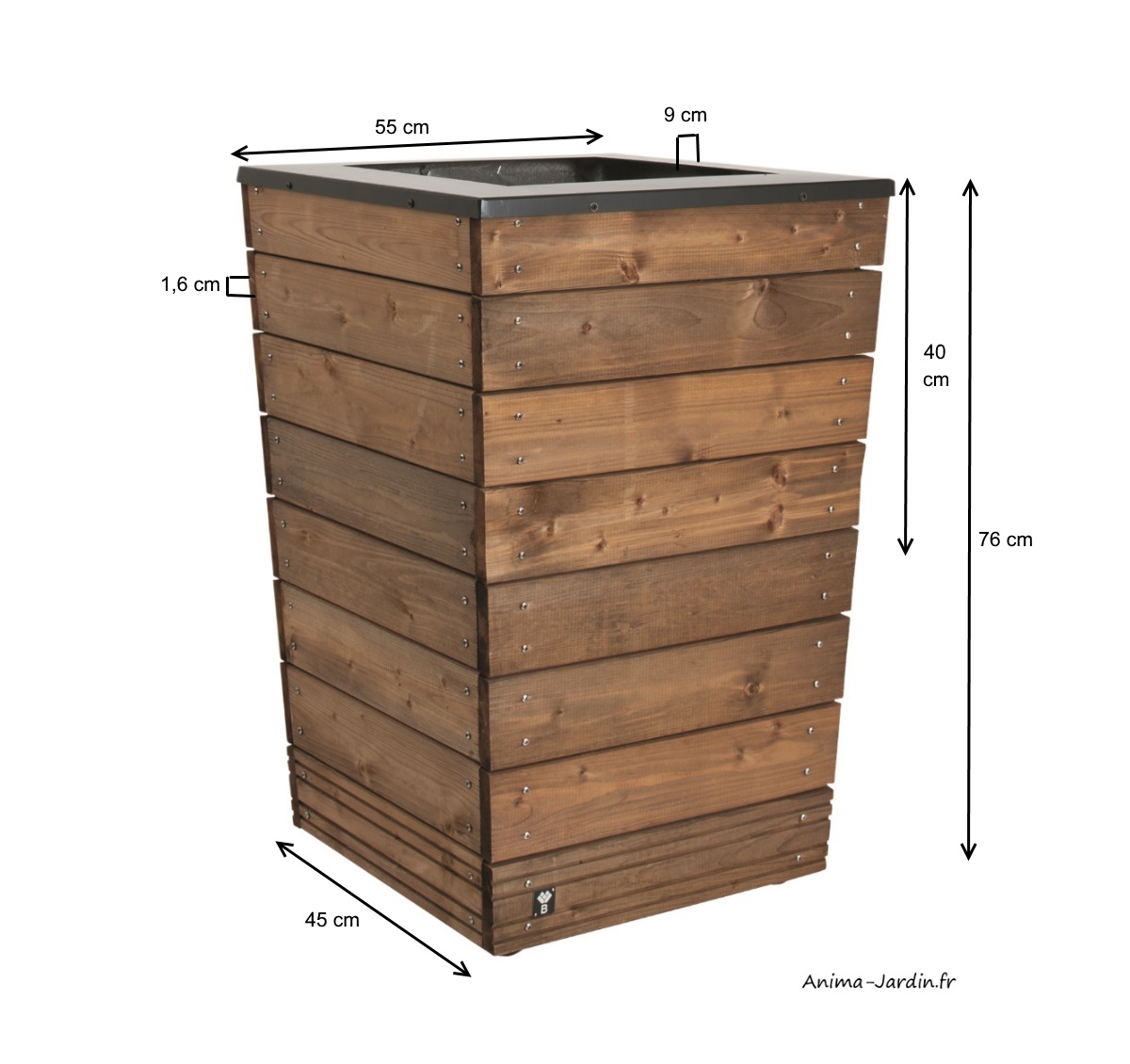 Bac-collector-90L-bois autoclave et métal-bac à fleurs-Burger-Anima-Jardin.fr