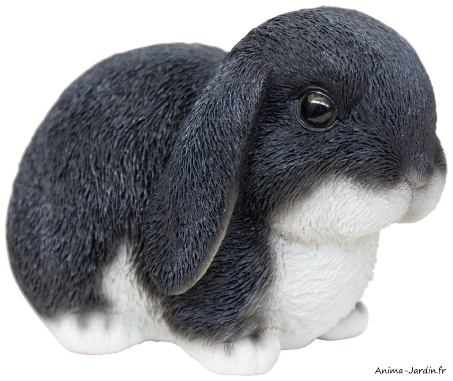 Bébé lapin noir/blanc, L.16,5 cm, décoration extérieur, Garden IDAnima-Jardin.fr