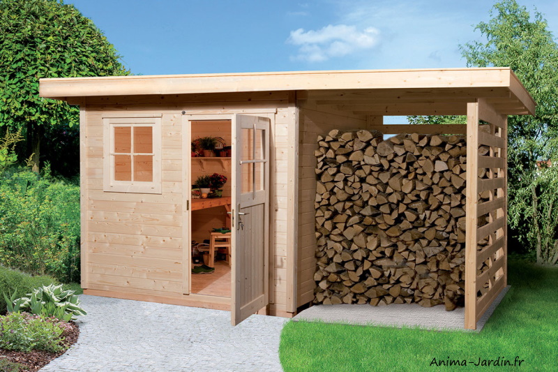 SOLID Abri de jardin bois - Avec abri-bûche de 50cm - 10m² pas