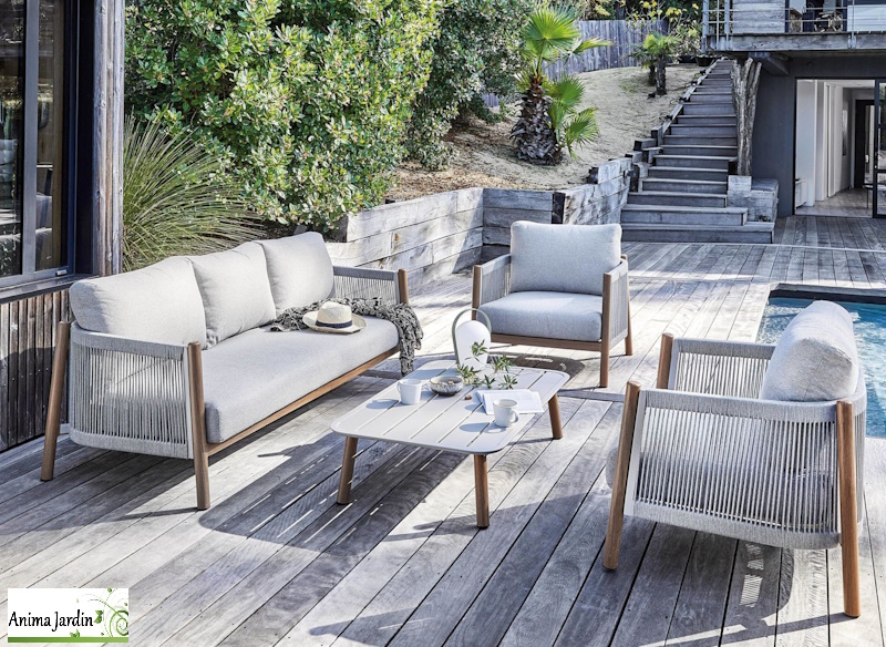 Salon de jardin beige & bois Dériveur, 5P - ProLoisirs