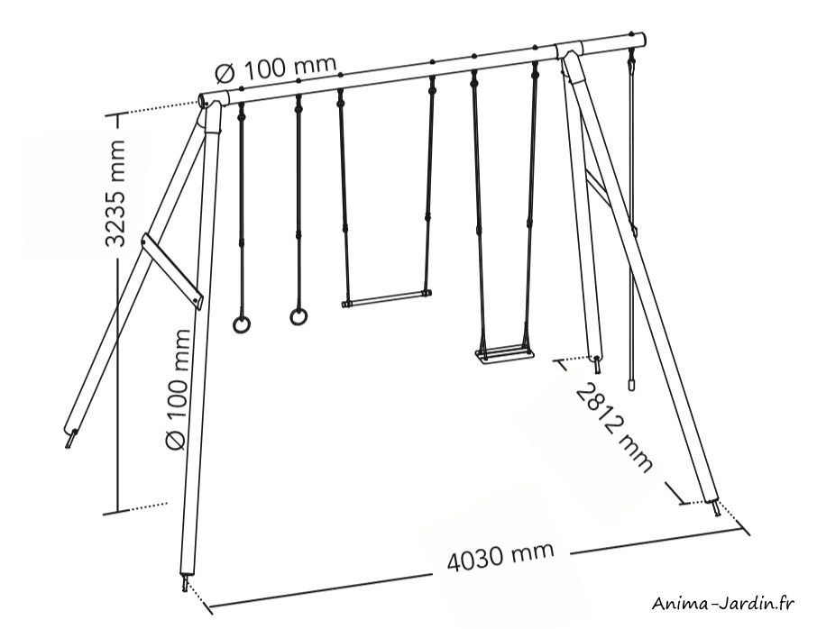 Portique en bois-Soulet-balançoire-trapèze-anneaux-corde-Anima-Jardin.fr