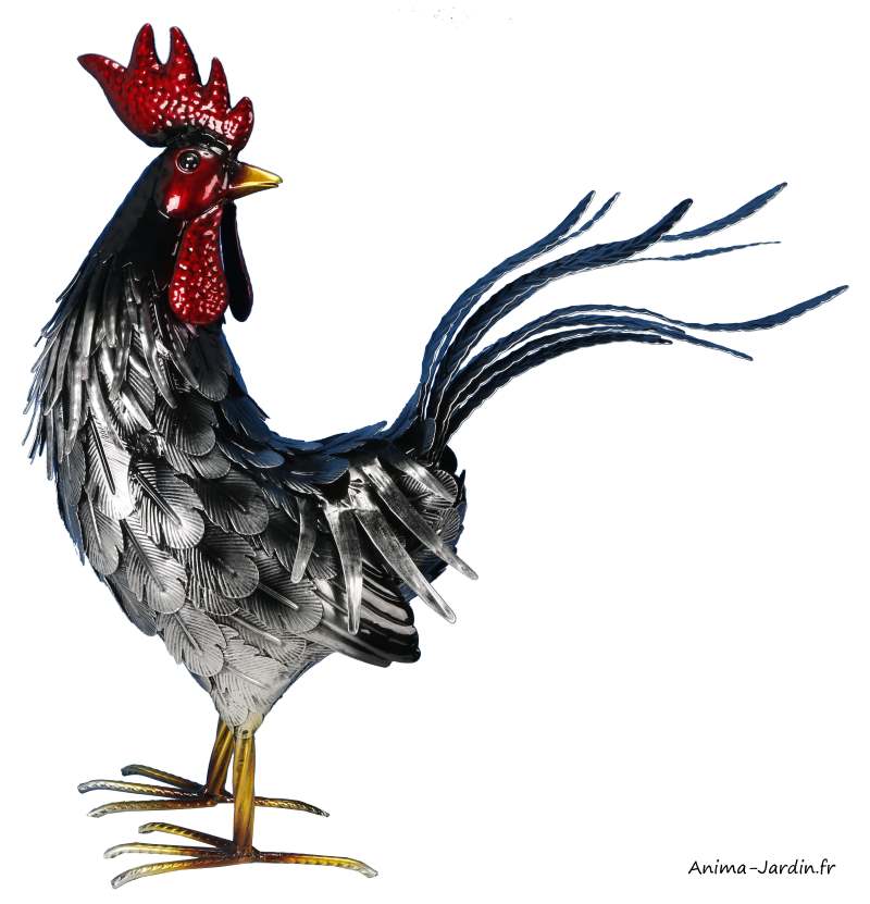 Coq-métal-argent-48 cm-décoration du jardin-animal de la ferme-Riviera-achat