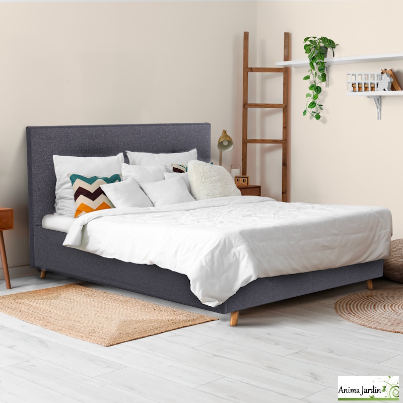 Lit coffre 140x190 cm avec sommier - tissu gris anthracite - Mala, anima jardin
