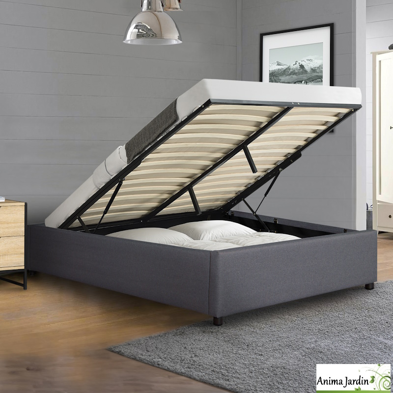 Lit coffre 160x200 cm avec sommier - Tissu gris Otto, anima jardin