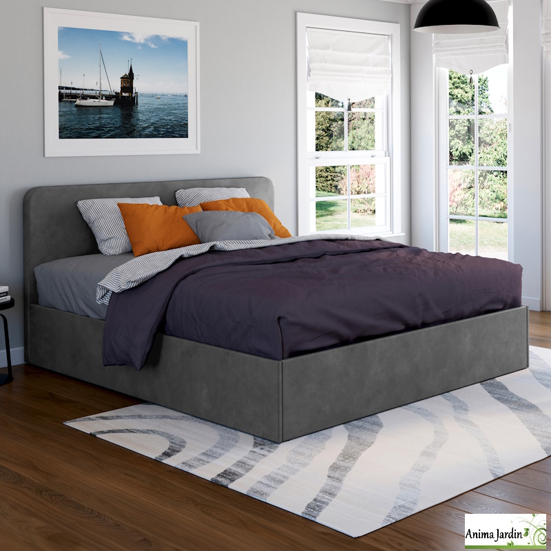 Lit coffre 160x200 cm avec sommier - Velours - Louise