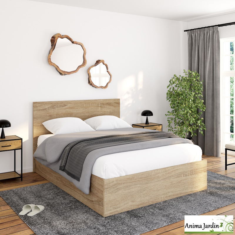 Lit coffre 140x190 cm avec sommier - Effet bois - Sicilia, anima jardin