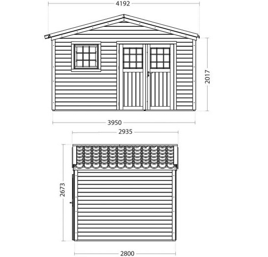 Abri de jardin en bois-Shelty+ 11 m²-28 mm-avec toit en acier galvanisé-dimensions-Anima-Jardin.fr