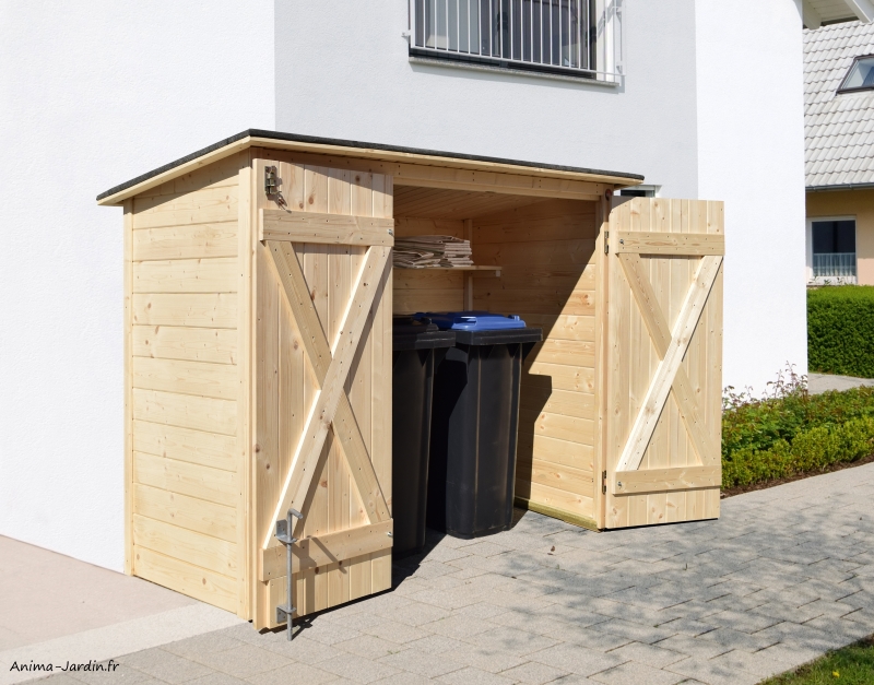 Abri pour vélos ou poubelles en bois d'épicéa + placard 95 x 215