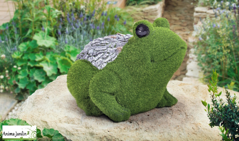 Grenouille en résine et gazon, L.20 cm, Décoration extérieure, anima jardin