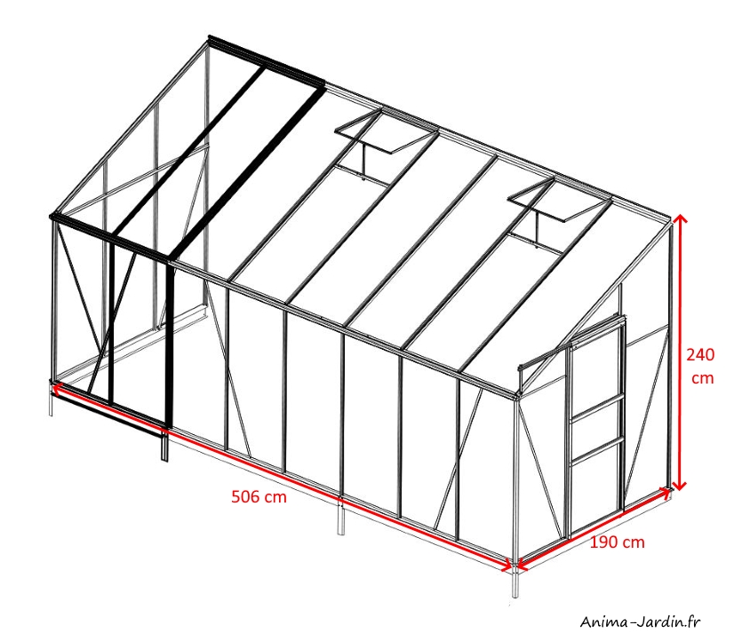 Serre de jardin en aluminium laqué-Solarium-9,6m²-anthracite-verre trempé-avec base-achat-pas cher-Anima-Jardin.fr