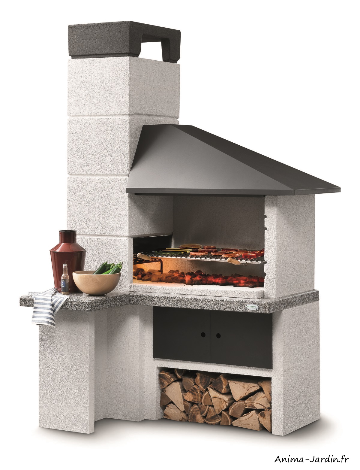 Barbecue en pierre, Faro new, design, marmotech, gris, charbon de bois,  Palazzetti, achat, pas cher